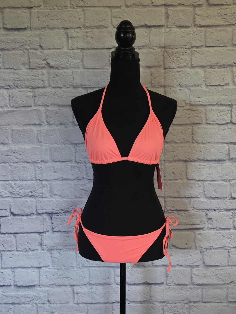 Neon Coral Adjustable String Bikini Set (Large TOP & Small BOTTOM) NWT